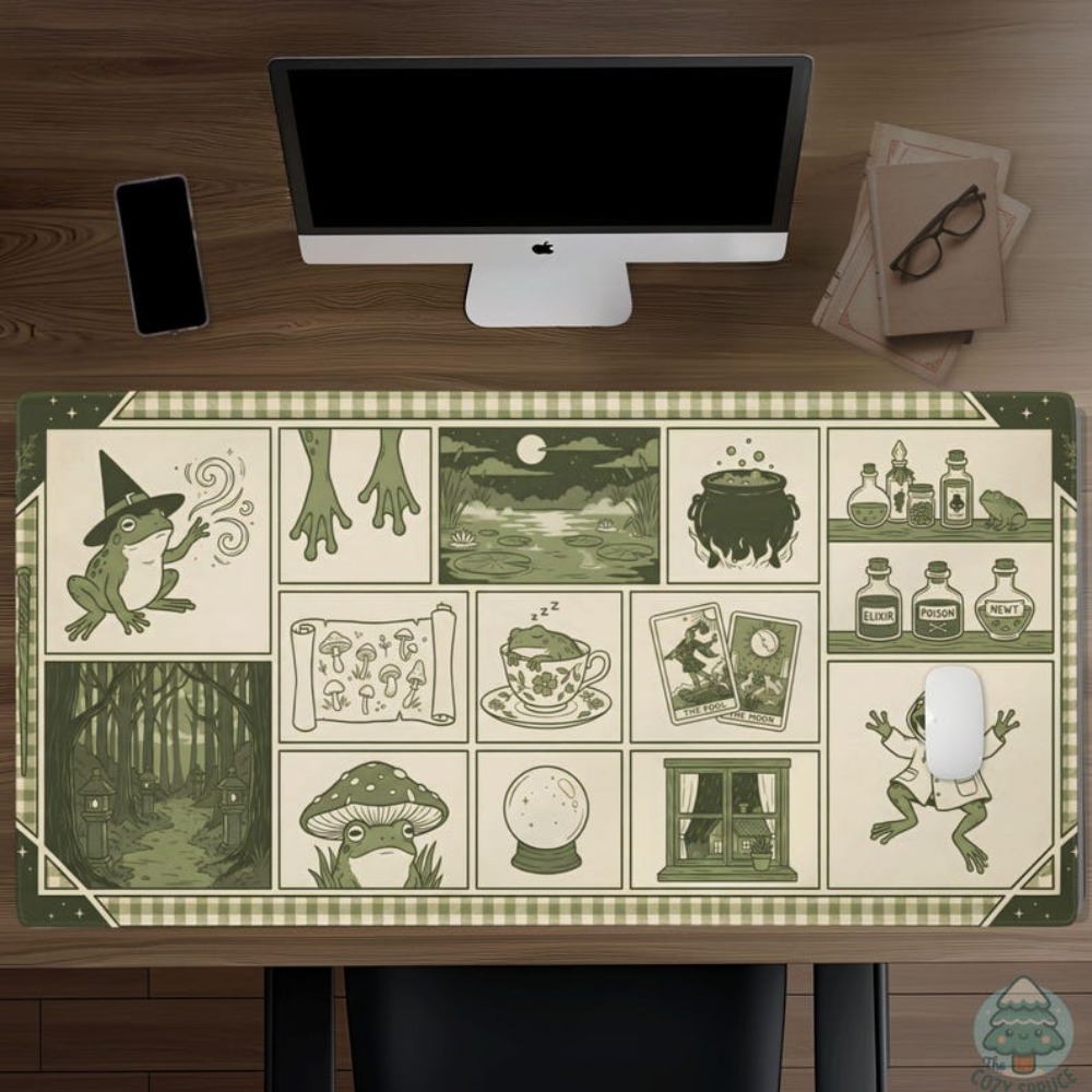 Desk Setup Aesthetic - Alfombrilla de escritorio Witchy Frog Apothecary,