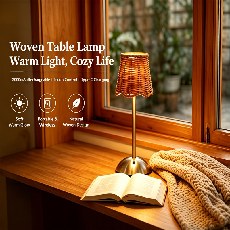 Desk Setup Lighting - Lámpara de Mesa de Ratán Tejido