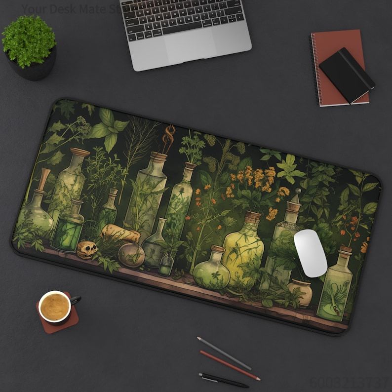 Desk Setup With Plants - Alfombrilla de escritorio verde con diseño