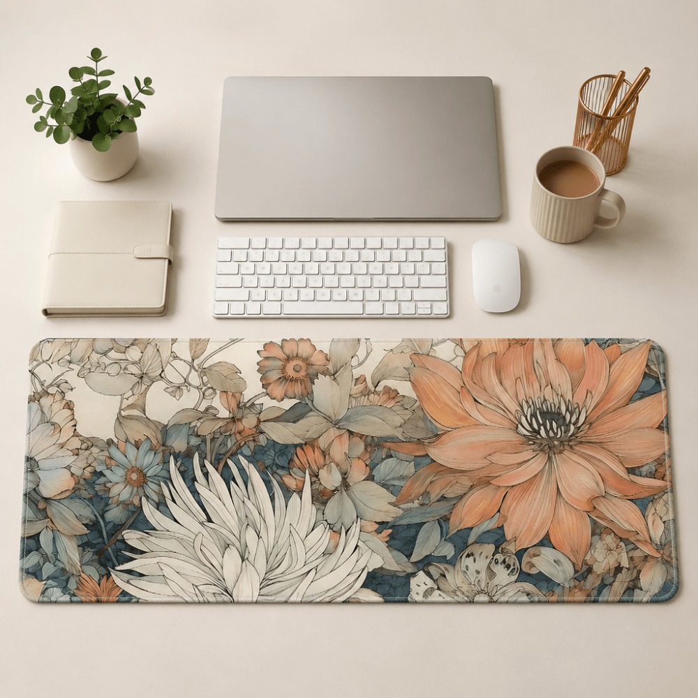 Desk Setup With Plants - Mantel individual retro floral con estampados