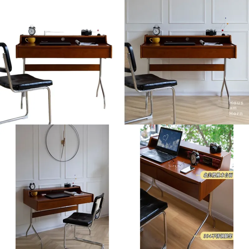 Desk Setup Study - Escritorio Retro de Madera Maciza, Mesa